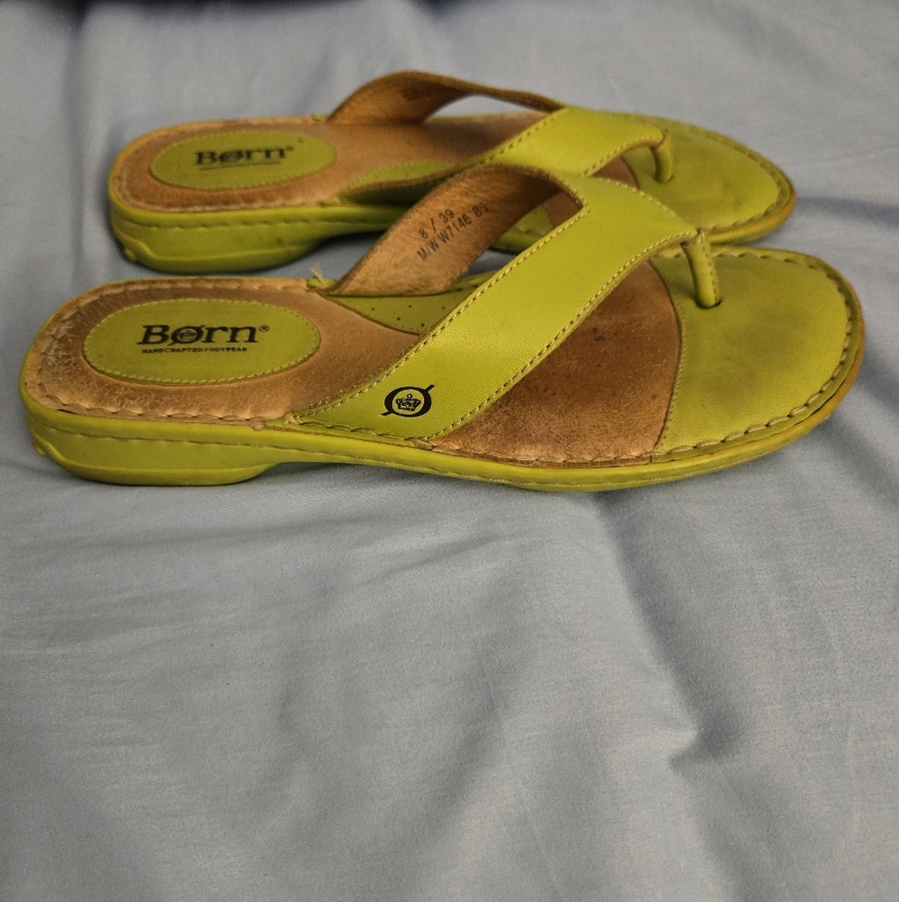 Born Lime Green Leather Thong Sandals
